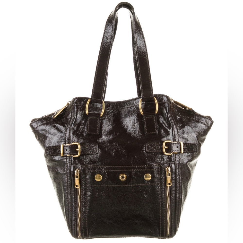 YSL Rive Gauche Patent Leather Tote ~ EUC ~ Rare Brown Patent leather